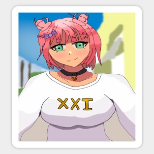 Short Pink Hair Anime Girl and Green eyes Sticker